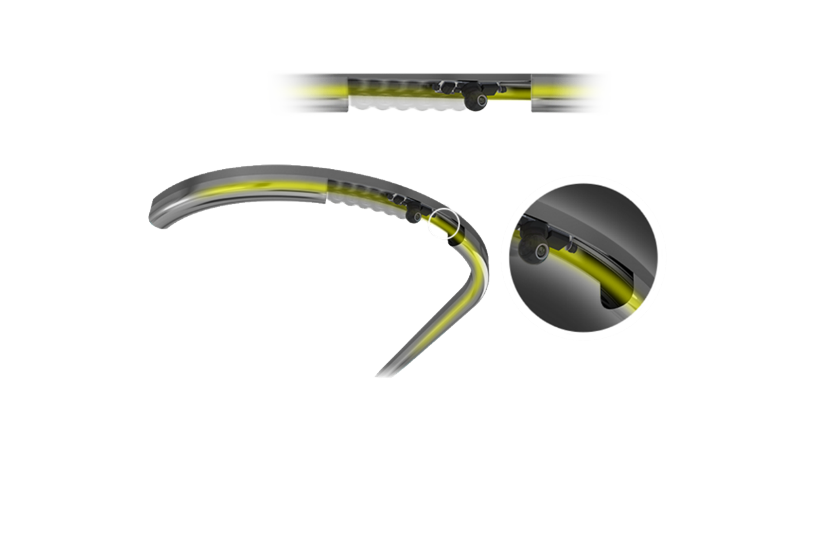 Overall view of a SMARTRACK rail, with a close-up of the motorised camera